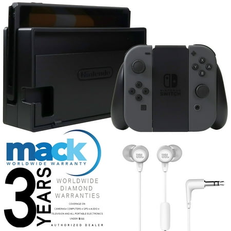 Nintendo Switch Console Version 2 Gray Joy Con + JBL In-Ear Headphones + Mack 3yr Worldwide Warranty