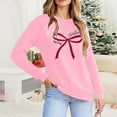 thumbnail image 6 of Womens Christmas Sweatshirts Lightweight Crewneck Ugly Sweaters Long Sleeve Loose Xmas Holiday Pullover Tops (XS, Pink-Bow), 6 of 6
