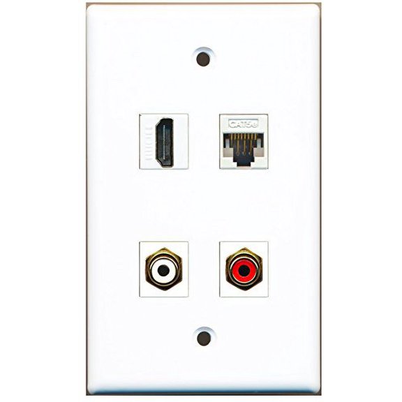RiteAV - 1 Port HDMI 1 Port RCA Red 1 Port RCA White 1 Port Cat5e Ethernet White Wall Plate