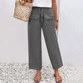 thumbnail image 7 of Casual Pants For Women Sevevn Women's Linen Blend Wide Leg Cropped Pants High Waist Drawstring Casual Capris with Pockets Dark Gray S, 7 of 7