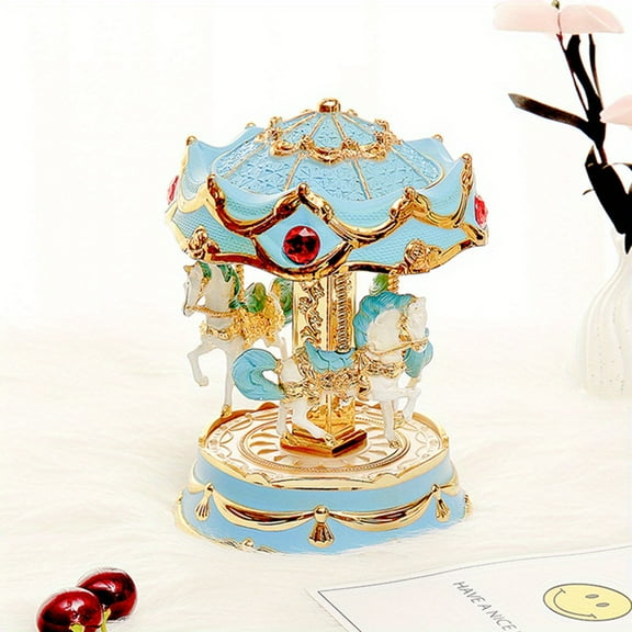 Musical Carousel with Rotating Horses & Dome Castle - Pink/Purple/Blue/Red/White/Clear ABS Plastic Music Box with Twinkling, Elegant Home Decor, Birthday/ Wedding/Valentine's Gift, Movement