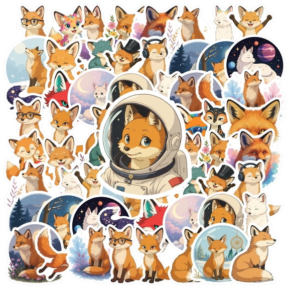 35pcs-50pcs Cartoon Fox Stickers Animal Kids Stickers Stationery PVC Stickers for Suitcases Laptops Fridge