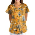 thumbnail image 5 of Xyxonk Scrub Tops for Women's Cartoon Printed Plus Size V Neck Shirts Working Short Sleeve Stretch Easy Care Uniforms with Pockets Yellow 5XL, 5 of 5