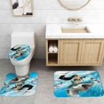 thumbnail image 5 of 4PCS Funny Cat Shower Curtain Set, Waterproof Fabric Shower Curtain, Non-Slip Bath Mat Toilet Rug, Kitty Kitten Riding Shark Blue Ocean Sea Wave Seagull Nautical Hilarious Kids Bathroom Decor, 5 of 7