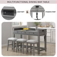 thumbnail image 3 of GZXS 4-Piece Bar Table Set with Charging Station & Drawers, 53" Long Counter Height Dining Pub Set with 3 Upholstered Stools for Small Space Kitchen, Light Gray, 3 of 10