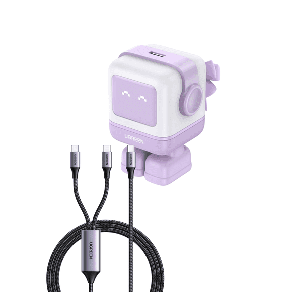 Combo Ugreen Cargador Robot 65w con Cable 2 en 1 de 100w 1.5m
