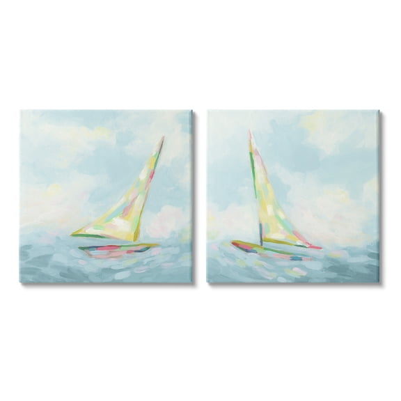 Stupell Industries Sailboats with Sea Waves Transportation Painting Gallery Wrapped Canvas Art Print Wall Art, 17 x 17, Set of 2