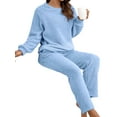 thumbnail image 5 of Liacowi Women Plush Pajamas Sets 2 Piece Sherpa Outfit Warm Fuzzy Round Neck Sweatshirt Tops and Plush Trousers, 5 of 7