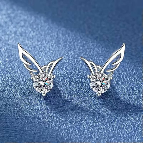 HOOUN Elegant 925 Sterling Silver Jewelry Earrings Crystal Angel Wings Women Stud 1306-white