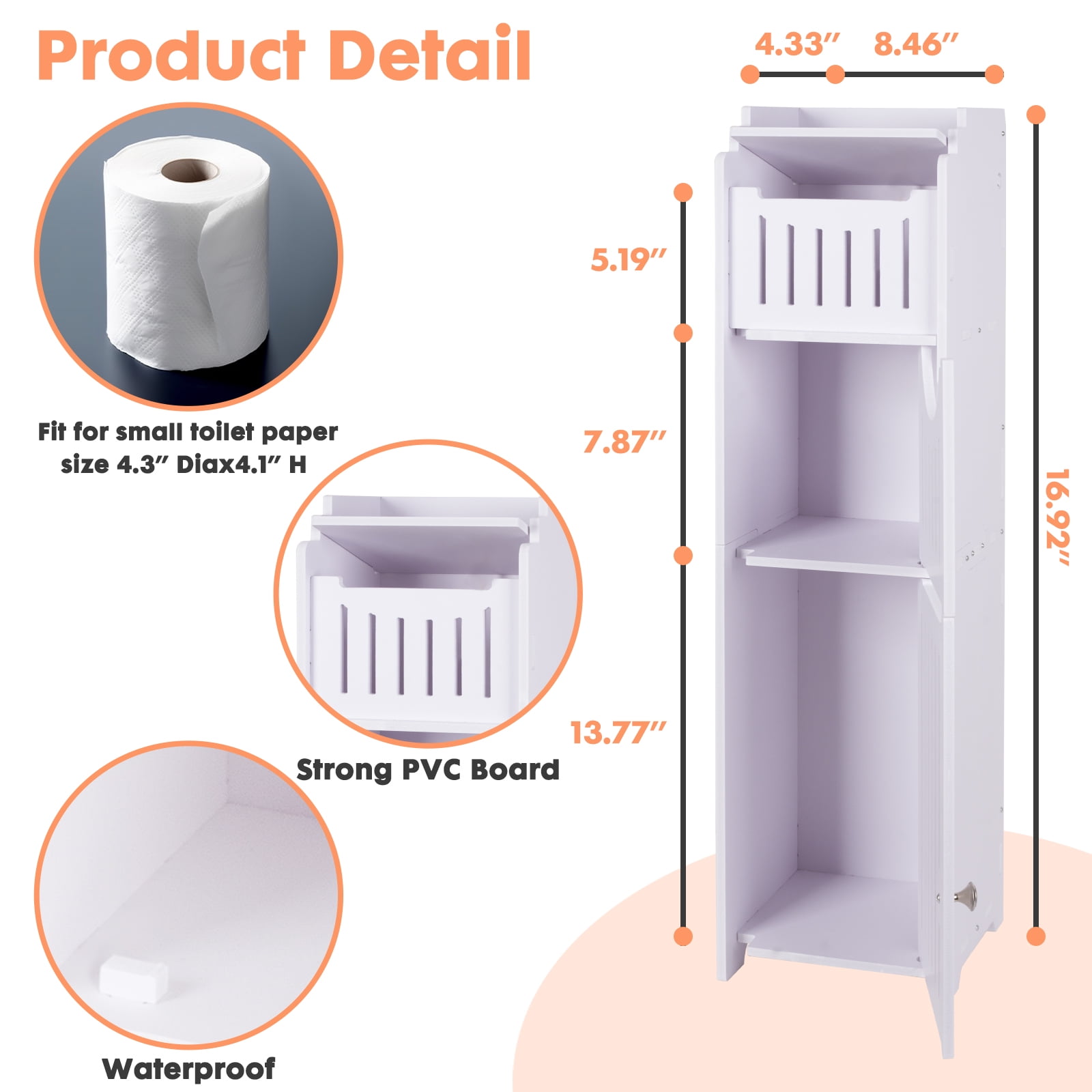 YOYTOO Bathroom Storage Cabinet with 2 Doors and 2 Shelves, Free Standing Toilet Paper Holders Stand Organizer for Small Spaces, White