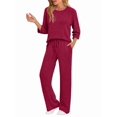 thumbnail image 3 of Womens Lounge Sets 2 Piece Matching Pajamas Fall Fashion Ribbed Knit Outfits Long Sleeve Casual Sweatsuits Rose Red XXL, 3 of 7