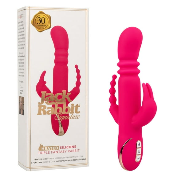 CalExotics Jack Rabbit Signature Heated Triple Fantasy Rabbit Vibrator, Pink