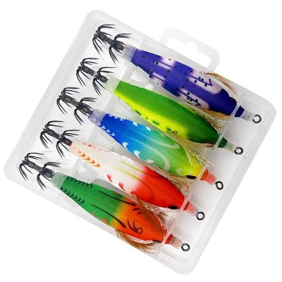 5Pcs Fishing Squid Jig Hard Fishing Lures Luminously Shrimp Squid Hook