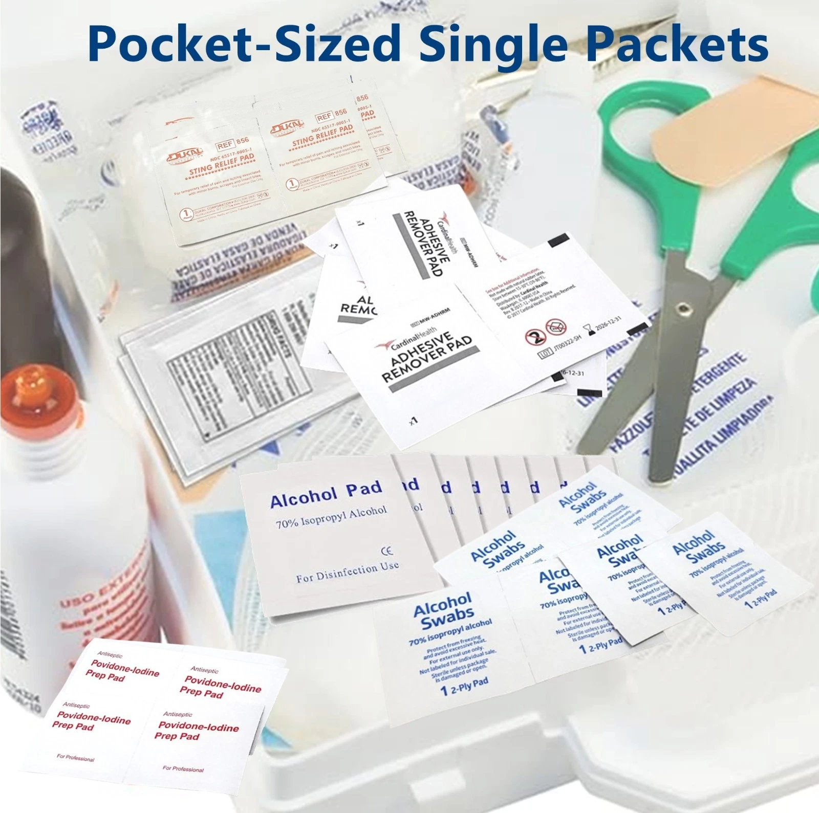 105 Pcs Basic First Aid Kit Mini Emergency Kits for Car, Basic Outdoor Essentials - Scissors, Tape, Band- aids Antiseptic Swabs and More - Kit for Outdoor Adventures