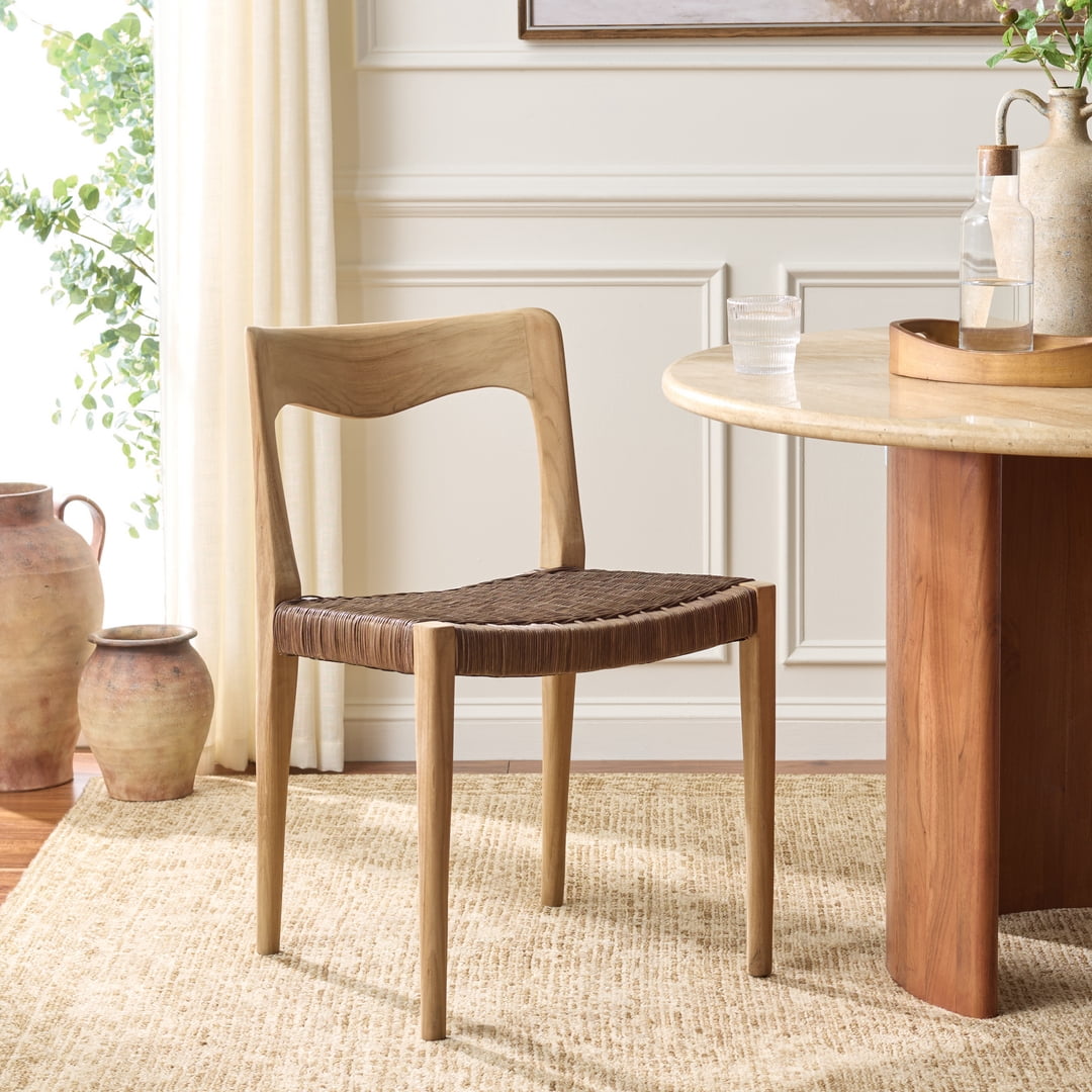 Safavieh Sezja Wicker Scandinavian Wood Dining Side Chair, Natural/ Honey