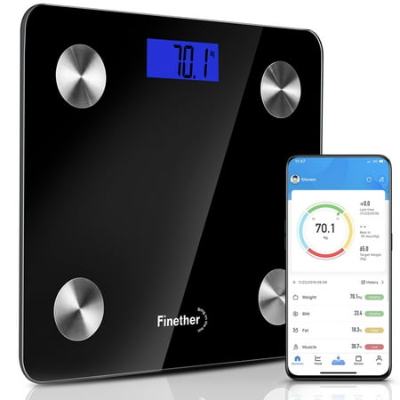 Bluetooth Body Fat Scale, Finether Digital Weight Scale 400 lbs with BMI Body Fat Composition Analyzer, Large Display, Smart Bathroom Weight Scale for Women Men
