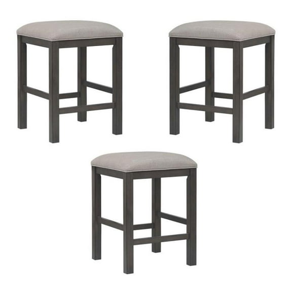 Home Square 18" Backless Upholstered Wood Barstool in Gray - Set of 3