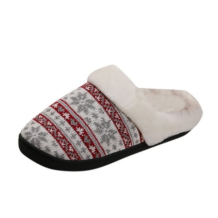 

NKOOGH Classic Print Slip On Shoes for Couples Winter Home Warm Plush Lined Thick Slippers Memory Foam Sole Bedroom Slippers White 41