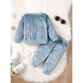 thumbnail image 4 of 9 Months Baby Boys Clothes 12 Months Boys 2PCS Fall Winter Furry Outfits Set Solid Color Round Neckline Infant Boys Long Sleeve Top Pants Set Blue, 4 of 8