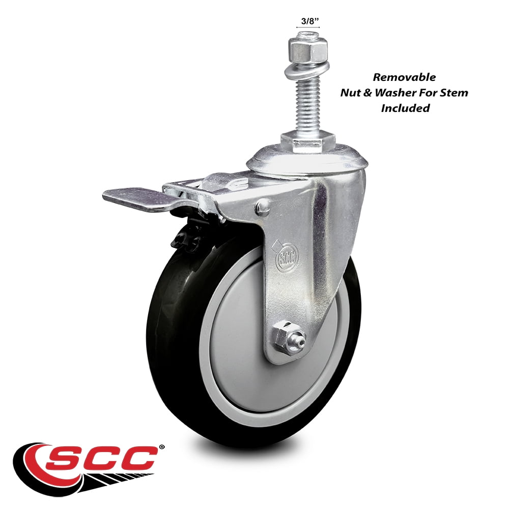 5 Inch Black Polyurethane Swivel 3/8 Inch Stem Caster with Total Lock Brake SCC