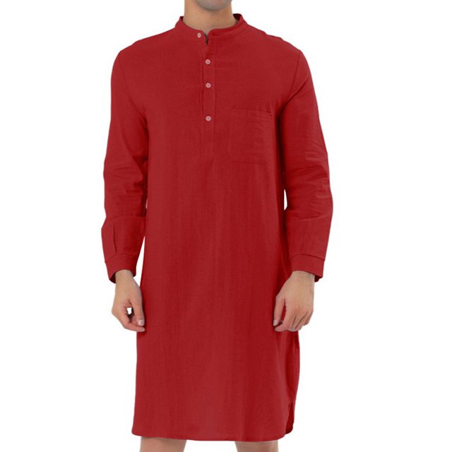 MAWCLOS Robe Homme Chemises Boutonnées Manches Longues Chemise de Soirée Poche avant Col Rond Hauts Rouge S