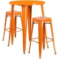 thumbnail image 2 of Emma + Oliver Commercial 30" Round Orange Metal Bar Table Set-2 Square Seat Backless Stools, 2 of 5