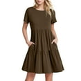 thumbnail image 1 of Vestido largo con volantes en colores lisos para mujer: manga corta, fluido, cómodo, versátil para fiestas/playa, tallas S-XXL., 1 of 6