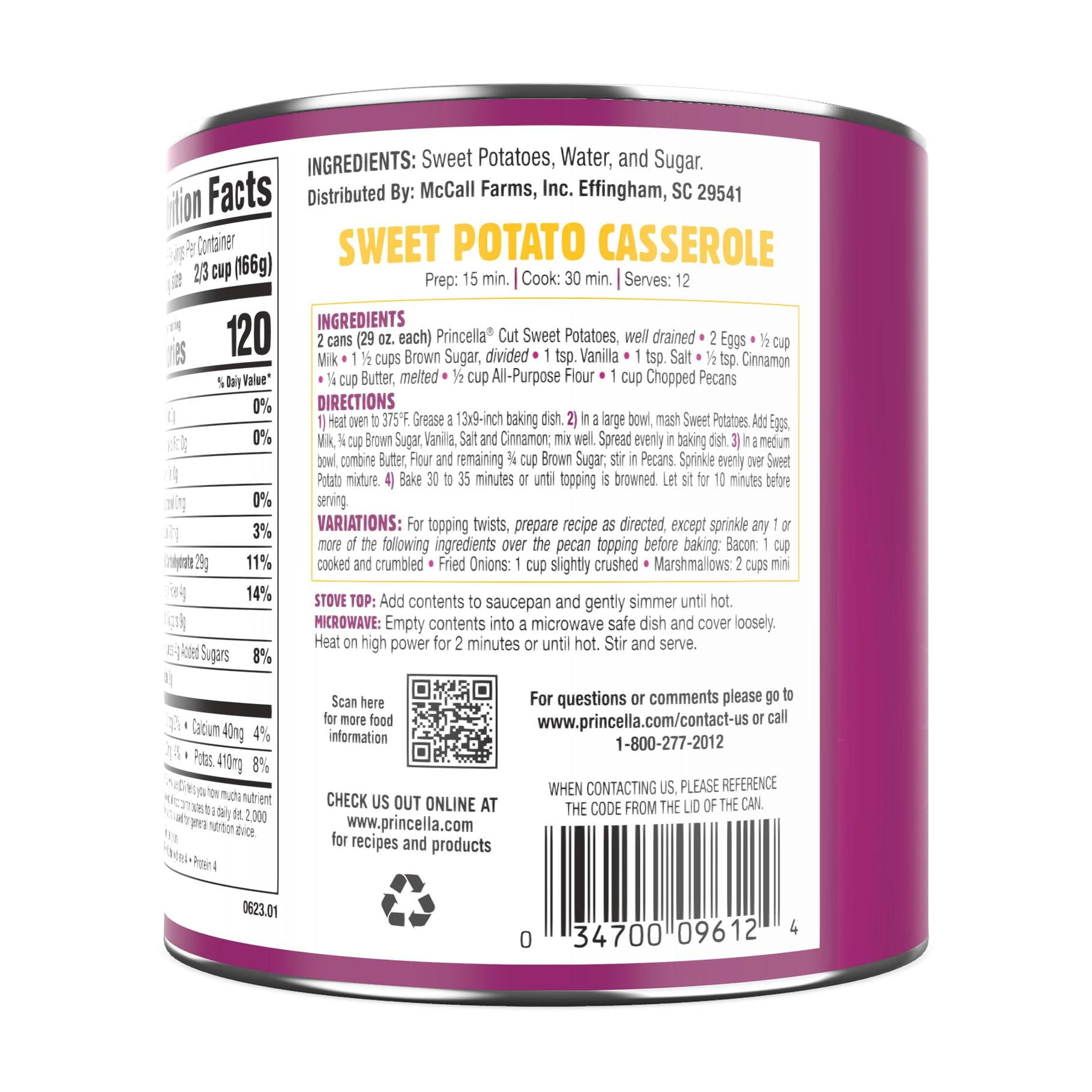 (12 pack) Princella Canned Cut Sweet Potatoes, 29 oz Can