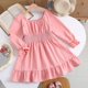 thumbnail image 4 of Vestido de niña de manga larga con cuello redondo, color liso, cuello alto, manga larga, dobladillo con volantes, vestido grande para niña, vestido de poliéster para niña, 4 of 6