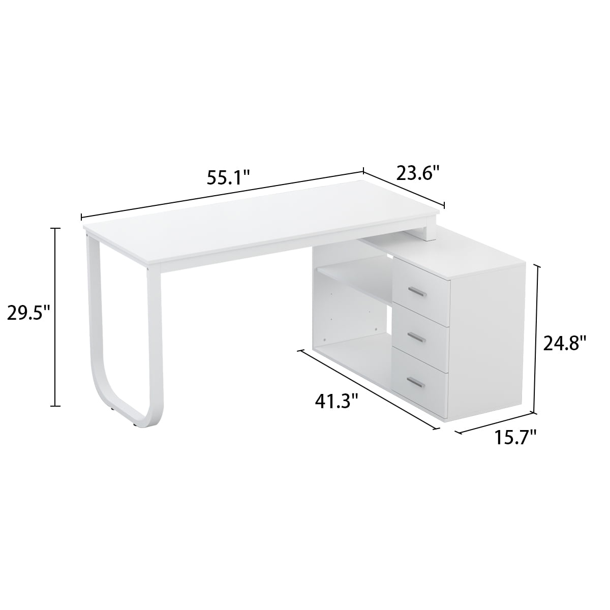 MONSLIPA L Shaped Desk with Storage Shelf and 3 Drawers, 55" Home Office Corner Office Writing Desk Study Workstation Table, White