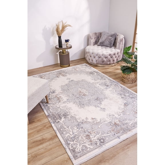 Pranjali Medallion Göbekli Viscose Area Rugs for Living Room Jacquard Textured Modern Rugs Soft Geometric Rug for Bedroom Mid Century Washable Rug Non-Slip Bohemian Perfect for Dining Room Office