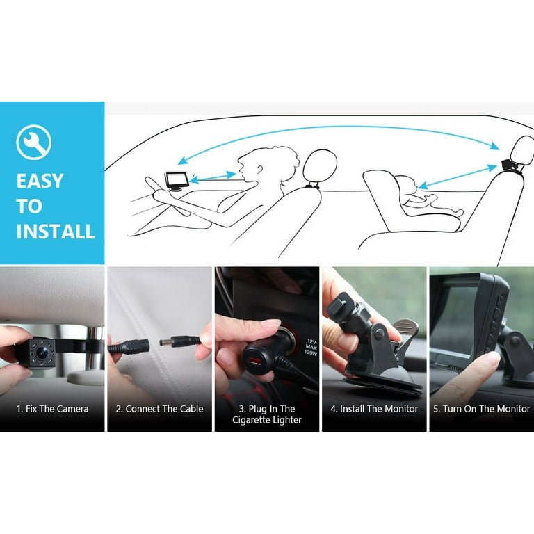 Baby Car Camera Easy Install: Plug-Play 360 Rotation Backseat Camera 2 Kids  Rear