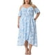 thumbnail image 1 of Vestido Floral de Talla Grande para Mujer Agnes Orinda con Mangas Frías, Volantes, Escote en V y Dobladillo Tulipán, Vestido Maxi Casual con Bolsillo 4X Azul Claro, 1 of 4
