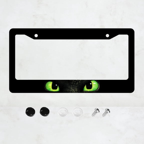 1PC aluminum decorative and innovative license plate frame design, black license plate frame, eye pattern design, green eye gaze, the best gift for family and friends in horror