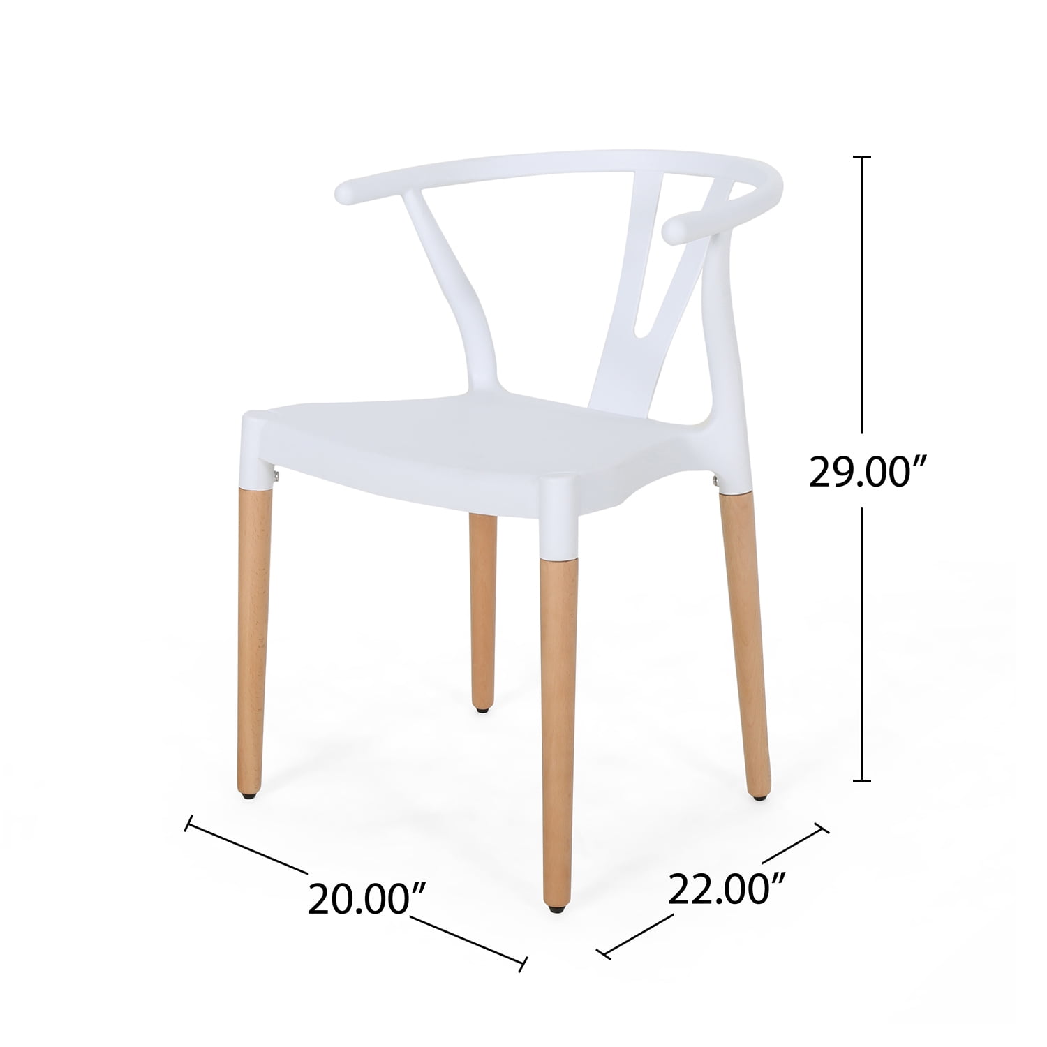 Kadyn Modern Plastic Dining Chairs with Wood Chair Legs, Mid-century Dinner Chairs for Kitchen, Dining, Bedroom, Dining Side Chairs Set of 2, White