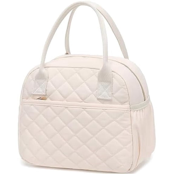 Quilted Insulated Lunch Tote Bag for Women, Reusable Thermal Cooler Bag for Work School Picnic Travel