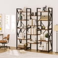 thumbnail image 7 of Triple Wide 5 Tiers Industrial Book Shelf with Open Display Shelves Tall Bookshelf with Metal Frame Corner Bookcase for Living Room Bedroom Home Office Grey, 7 of 7