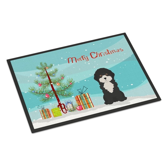 Carolines Treasures CK3497MAT Black and White Cyprus Poodle Christmas Tree Door Mat Indoor Rug or Outdoor Welcome Mat