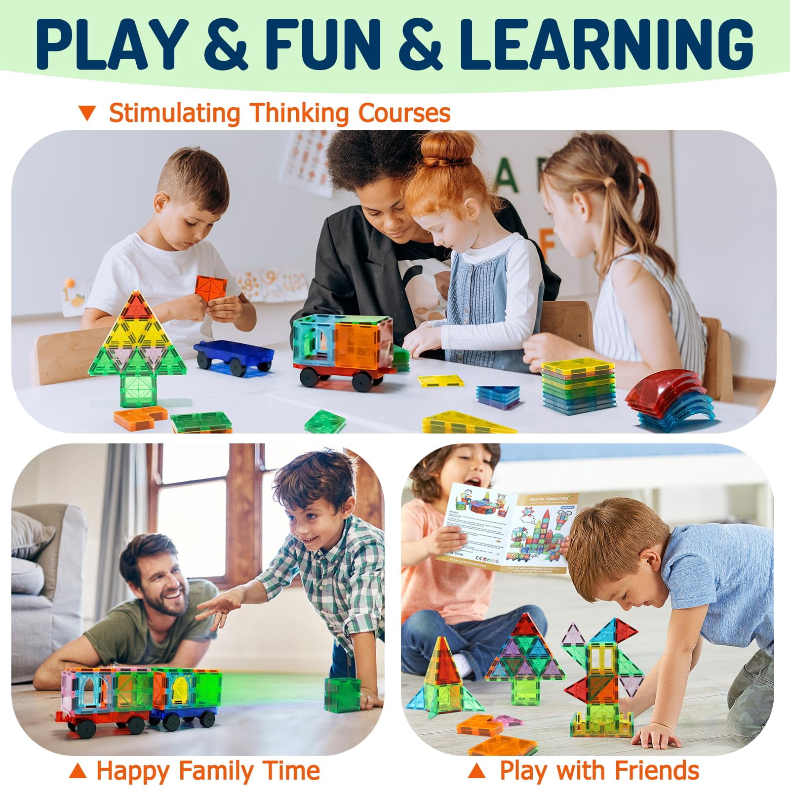 Magnetic Tiles, 130PCS Magnetic Blocks with 2 Cars, Magnet Tiles 3D Clear Building Blocks Set , STEM Sensory Educational Toys Gift for Toddlers Kids Boys 3 4 5 6 7 8 9+ Year Old