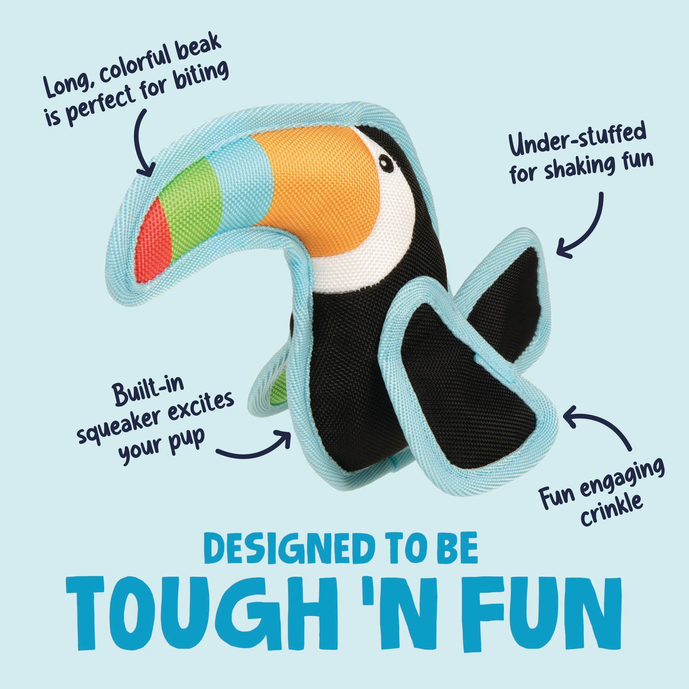 goDog Flap 'N Fun Tico Toucan Squeaky Dog Toy, Plush with Chew Guard Technology, Black, Large