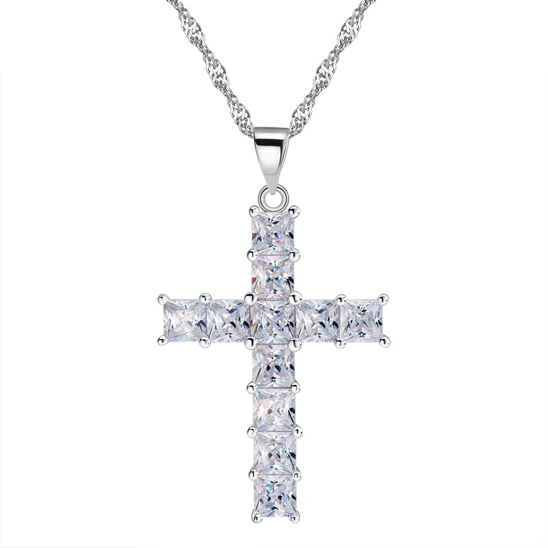 Religious Cross Pendant Necklace Princess Cut CZ Womens Ginger Lyne