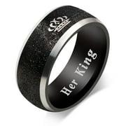 Black Her King Ring Stainless Steel Wedding Band Engagement Rings for Women and Men Couples Gifts for Him and Her (Black King Size 10)
