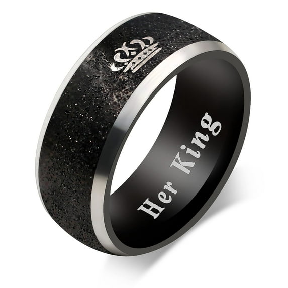 Black Her King Ring Stainless Steel Wedding Band Engagement Rings for Women and Men Couples Gifts for Him and Her (Black King Size 10)