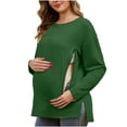 thumbnail image 2 of Zylanna Maternity Shirt with Hidden Zipper, 0versized Spring Side Slit Crew Neck Long Sleeve Nursing Tops Green, 2 of 8