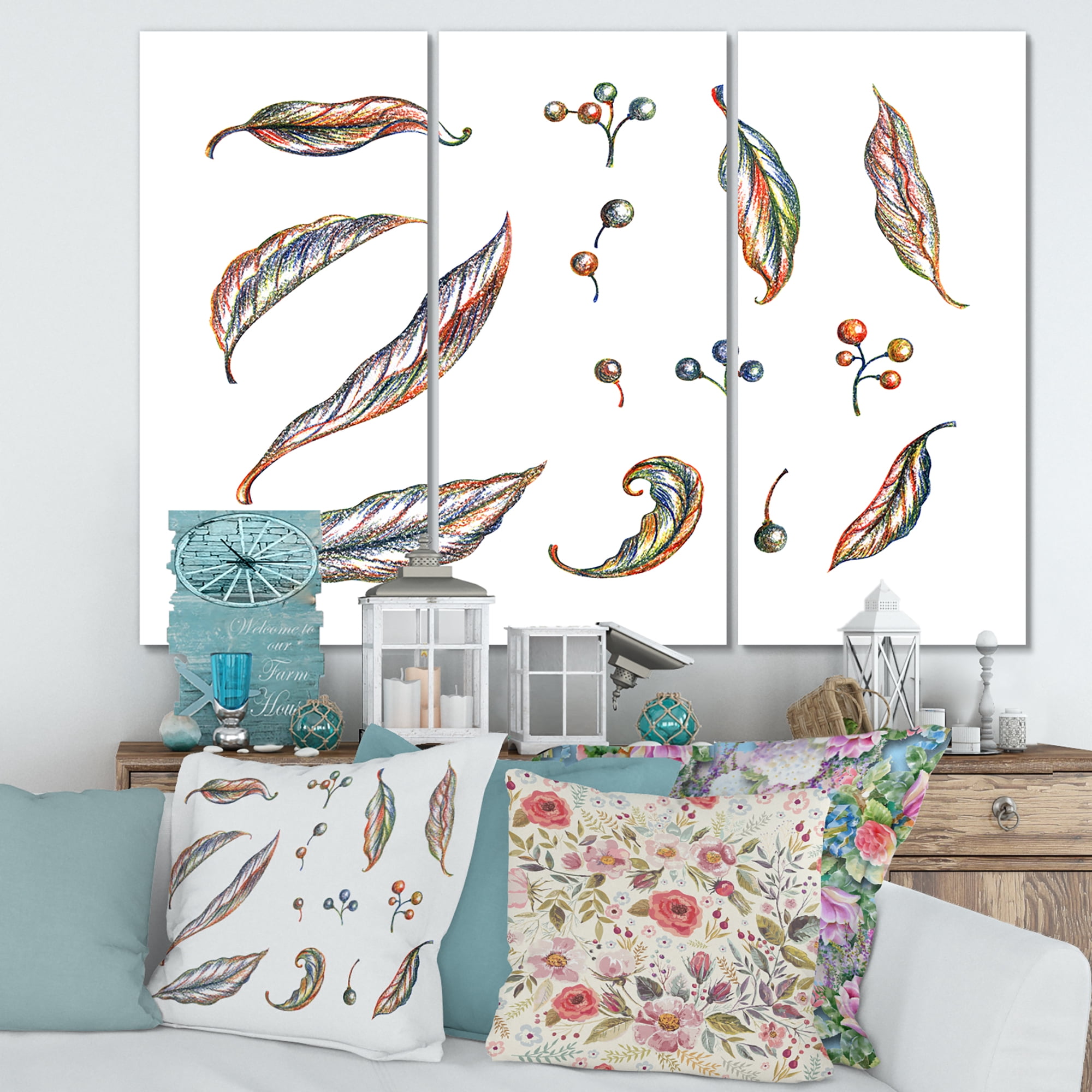 Designart ' Leaves and Berries Of Wild Grapes ' Bohemian & Eclectic Canvas Wall Art Print