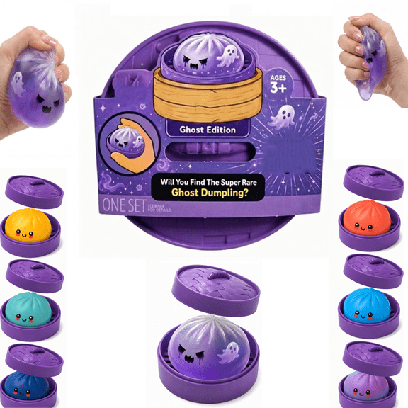Halloween Spooky Glitter Dumpling Squishy with Mini Purple Steamer, Assorted Solid Blind Bun Squishies, Non-Toxic Silicone Fidget Toy Halloween Collectible Novelty Toy A1 Random-1PCS