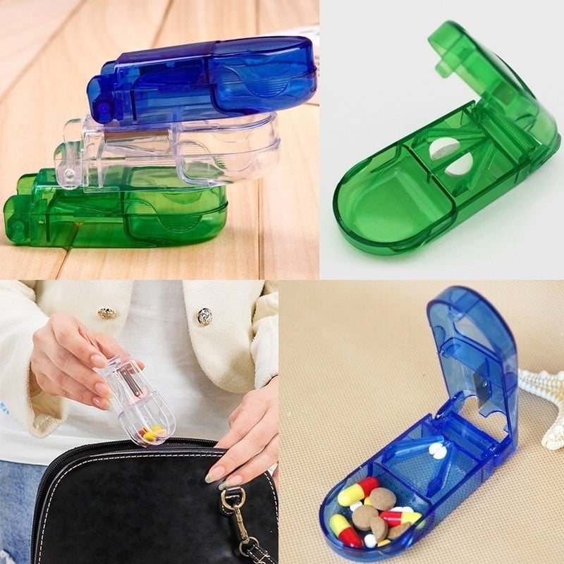 Pill Cutter Splitter Storage Compartment Box Medicine Tablet Holder