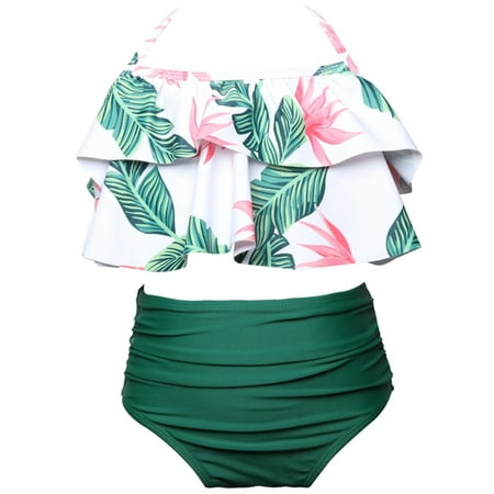 

Toddler Baby Kids Little Girls Ruffles Floral Print Two Pieces Swimsuit Bathing Suit Beach Wear Swimwear Bikini Set 2-12Y