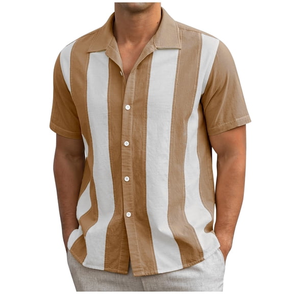 Vintage Shirts for Men Short Sleeve Button-Down Collared Tshirts Shirt Mens Casual Color Block Lightweight Comfort Lapel Going-Out Beach Tees Tops