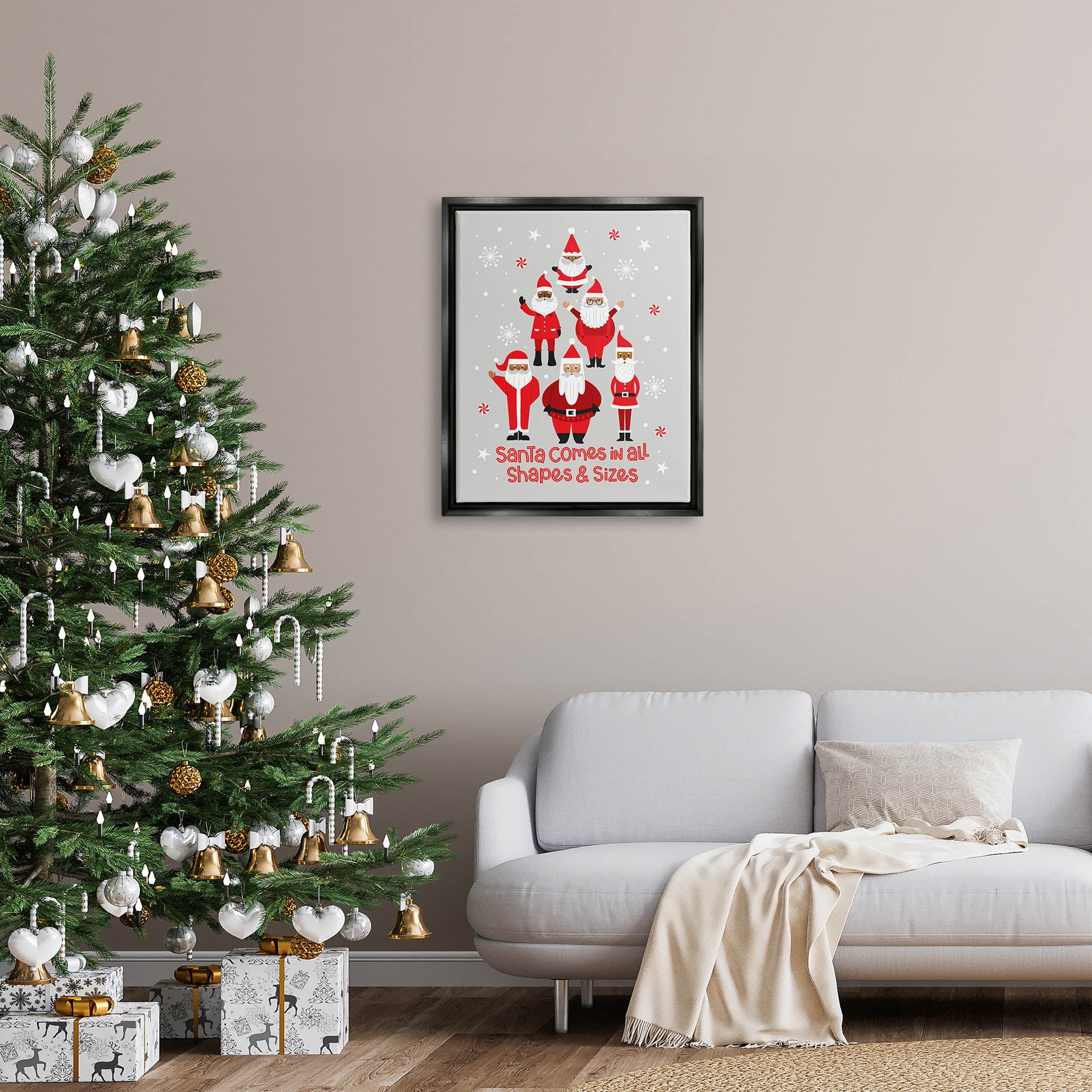 Santa All Shapes & Sizes Christmas Phrase Holiday Graphic Art Jet Black Framed Art Print Wall Art